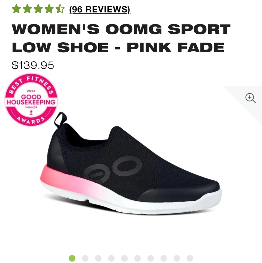 OOFOS OOMG SPORT LOW SHOE PINK FADE SZ 8